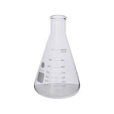 Erlenmeyer conical, flasks, narrow neck with graduation